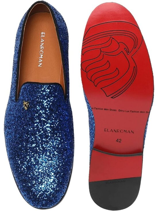 ELANROMAN Men\'s Blue Faux Leather Penny Loafers Tuxedo Wedding Prom Shoes main image 6